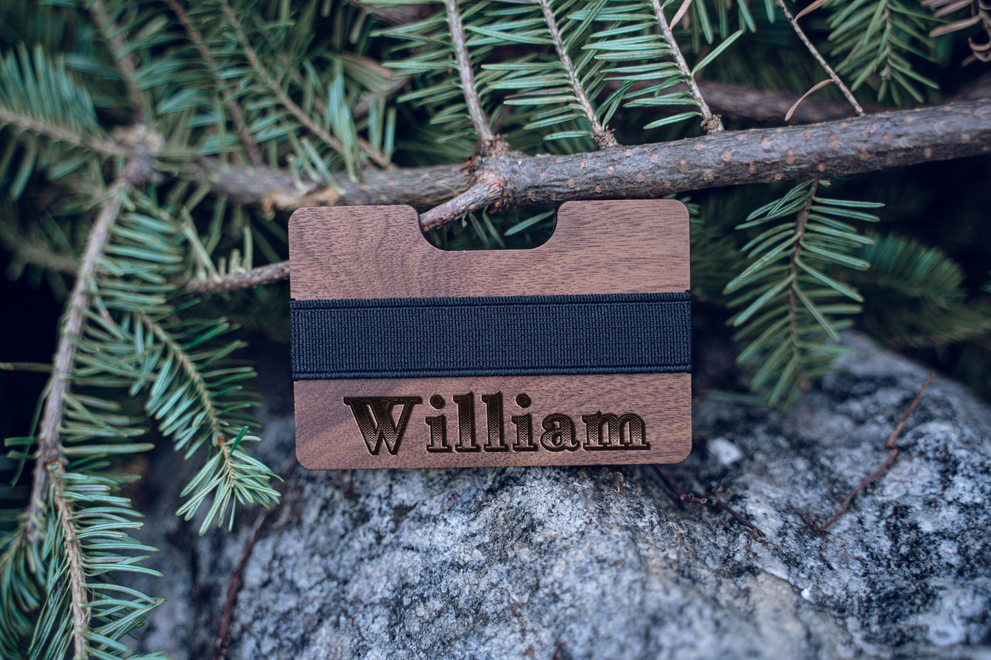 Personalized Mens Credit Card Wallet, Walnut Wood Wallet Rubber Band