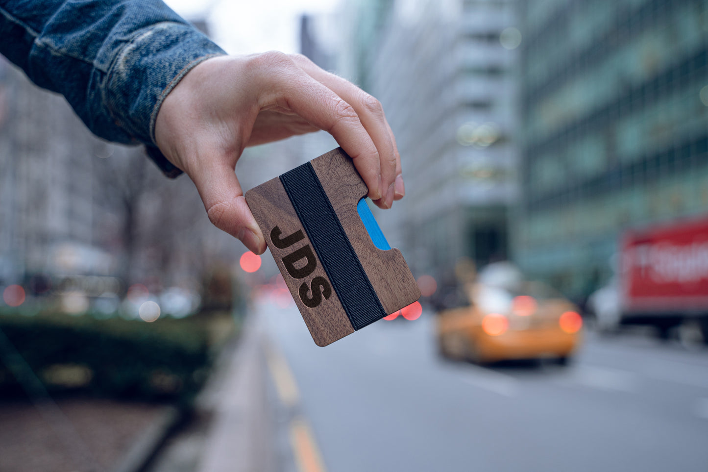 Personalized Mens Credit Card Wallet, Walnut Wood Wallet Rubber Band