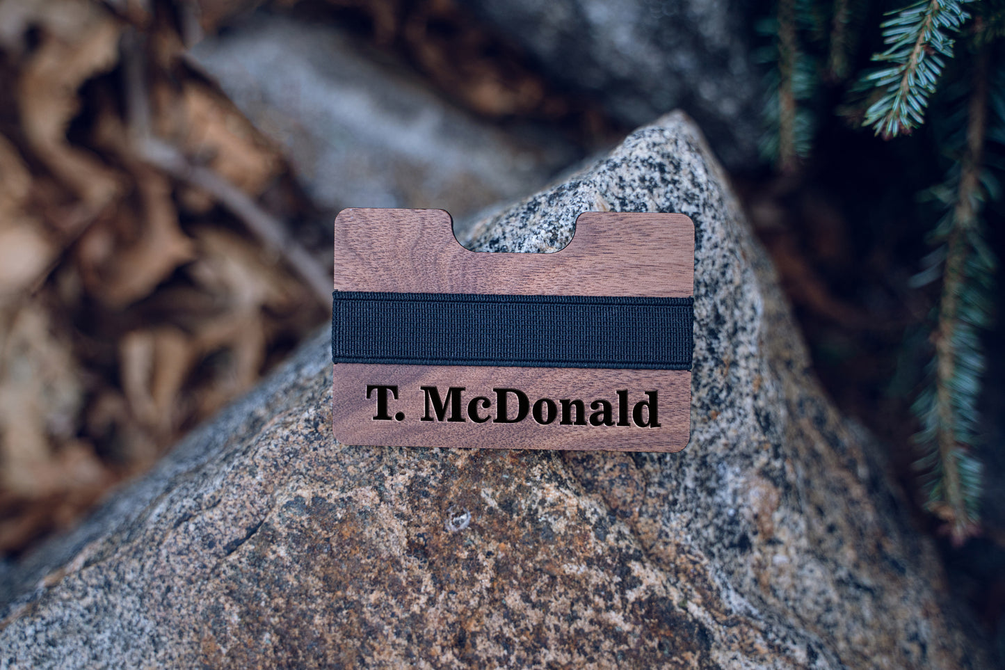 Personalized Mens Credit Card Wallet, Walnut Wood Wallet Rubber Band