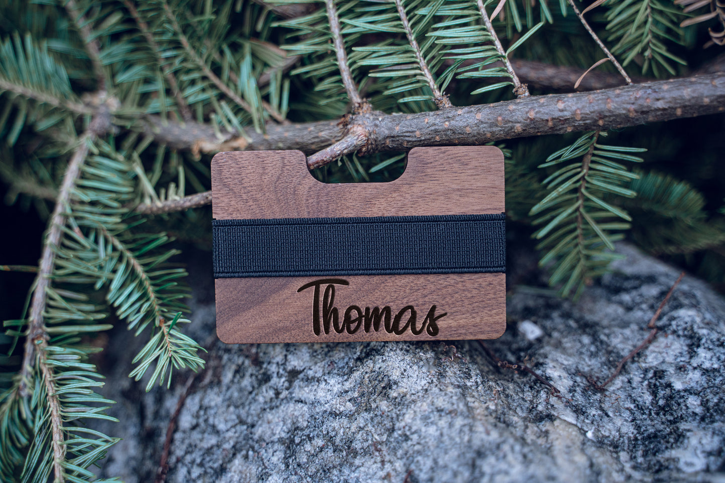 Personalized Mens Credit Card Wallet, Walnut Wood Wallet Rubber Band