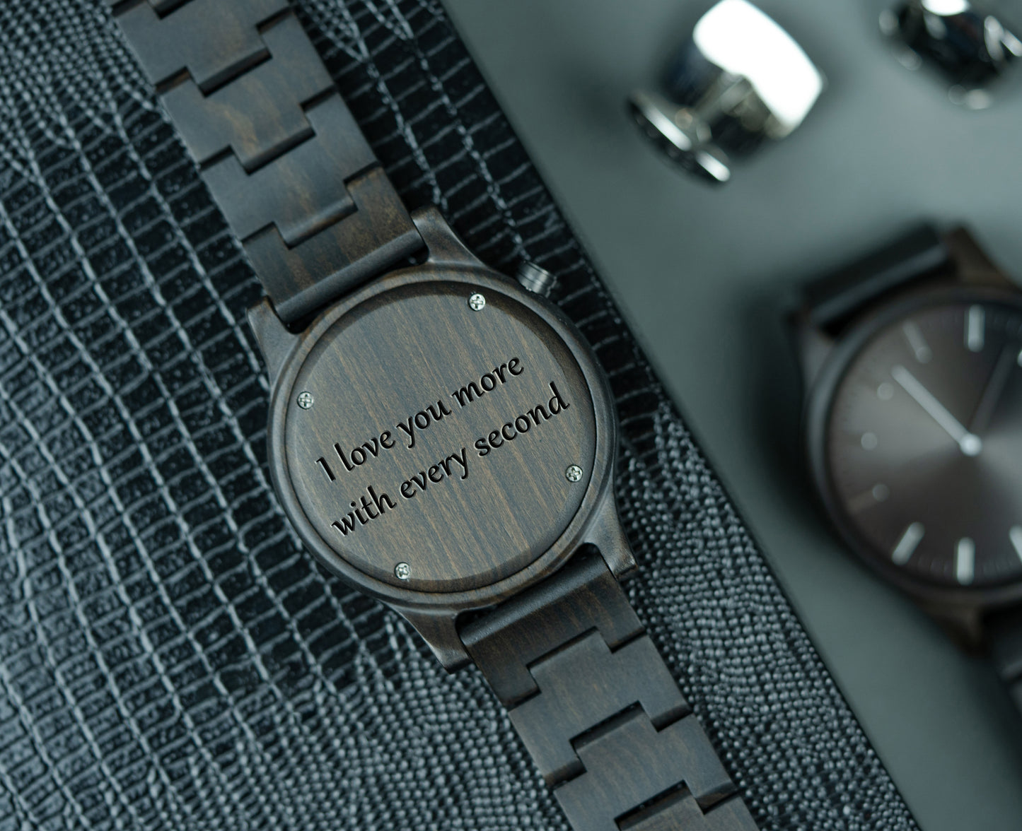 Personalized Black Wooden Watch with Date