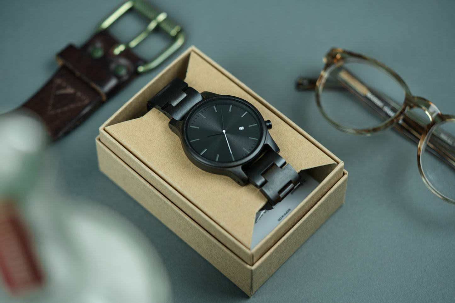 Personalized Black Wooden Watch with Date