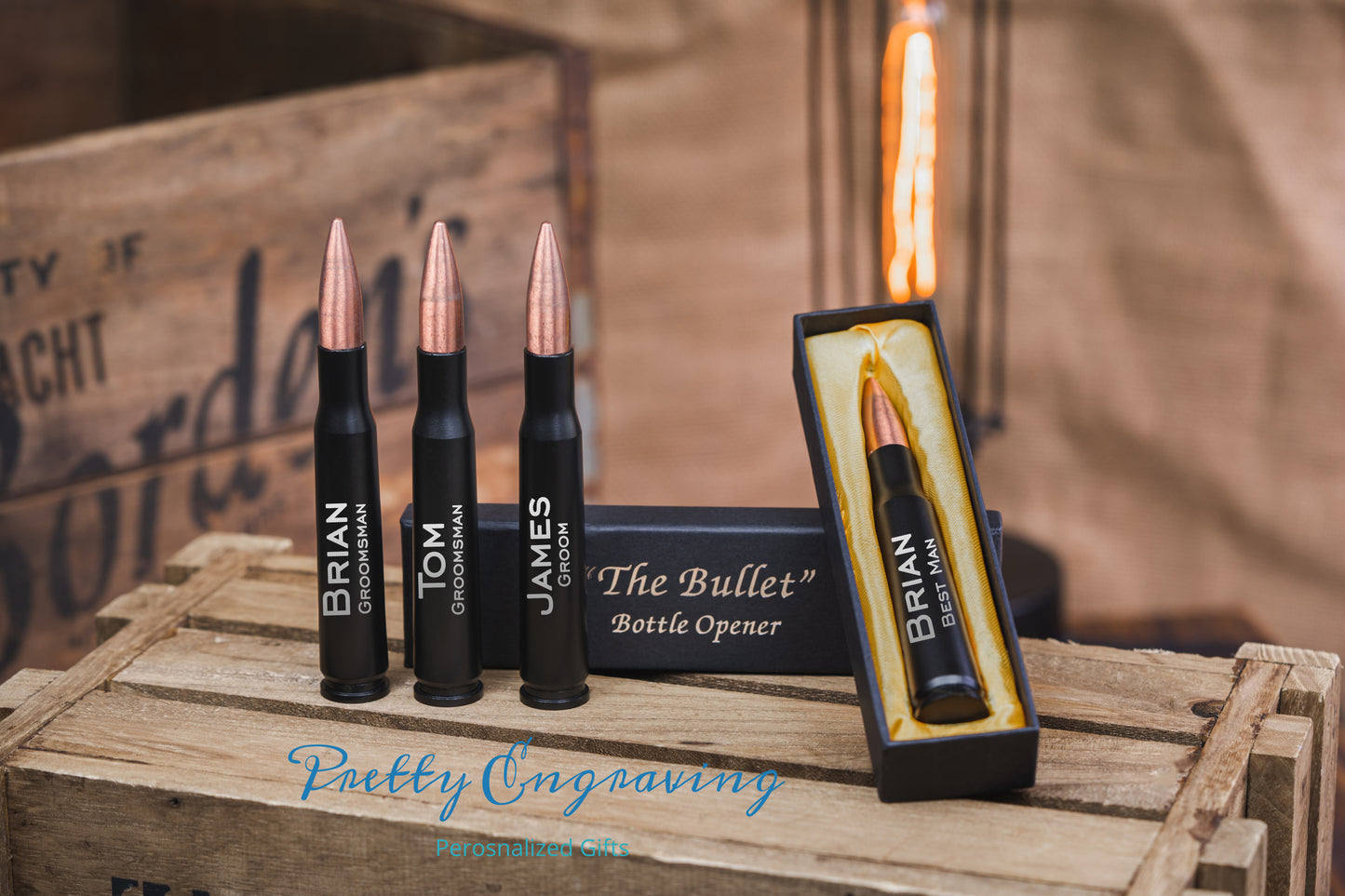 50 Cal Personalized Bullet Bottle Opener, Groomsmen Gift